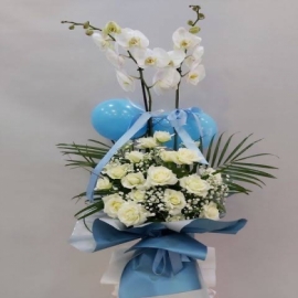  Marmaris Çiçek Siparişi Orkide Gül Aranjmanı mavi