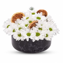  Marmaris Çiçek Siparişi Vivien Serisi Beyaz Papatya Tasarım Aranjmanı